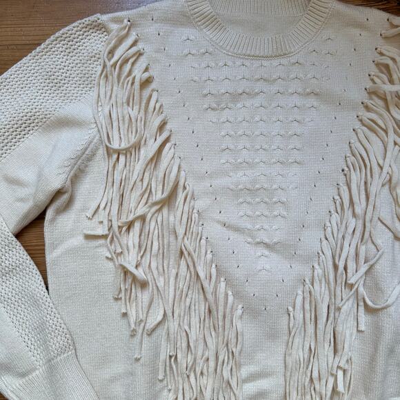 NWT cream western fringe knit crew sweater SIZE M - Picture 3 of 5